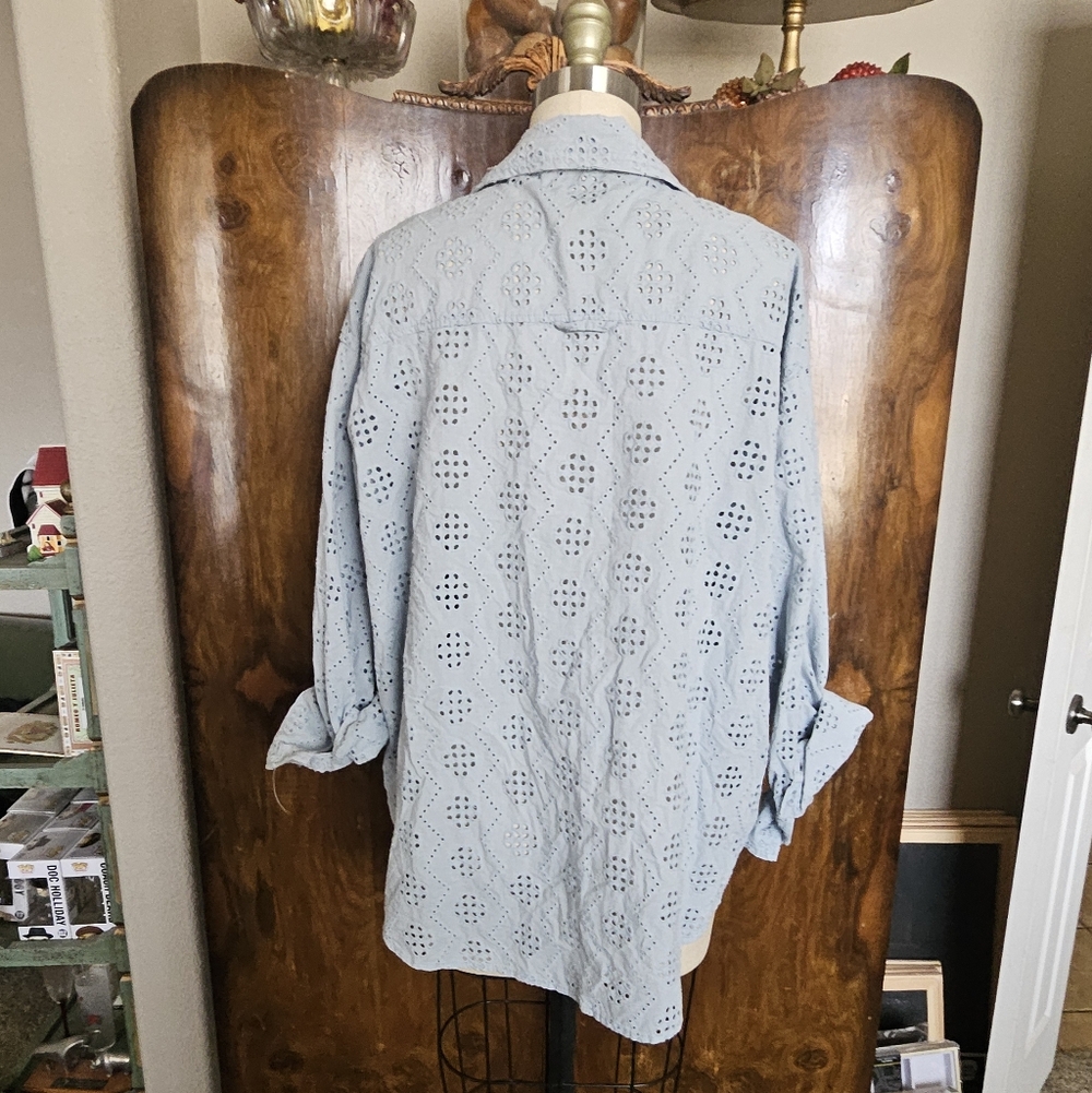 Habitual Sky Blue Eyelet Blouse And Short Set 2 Piece - Picture 3 of 10